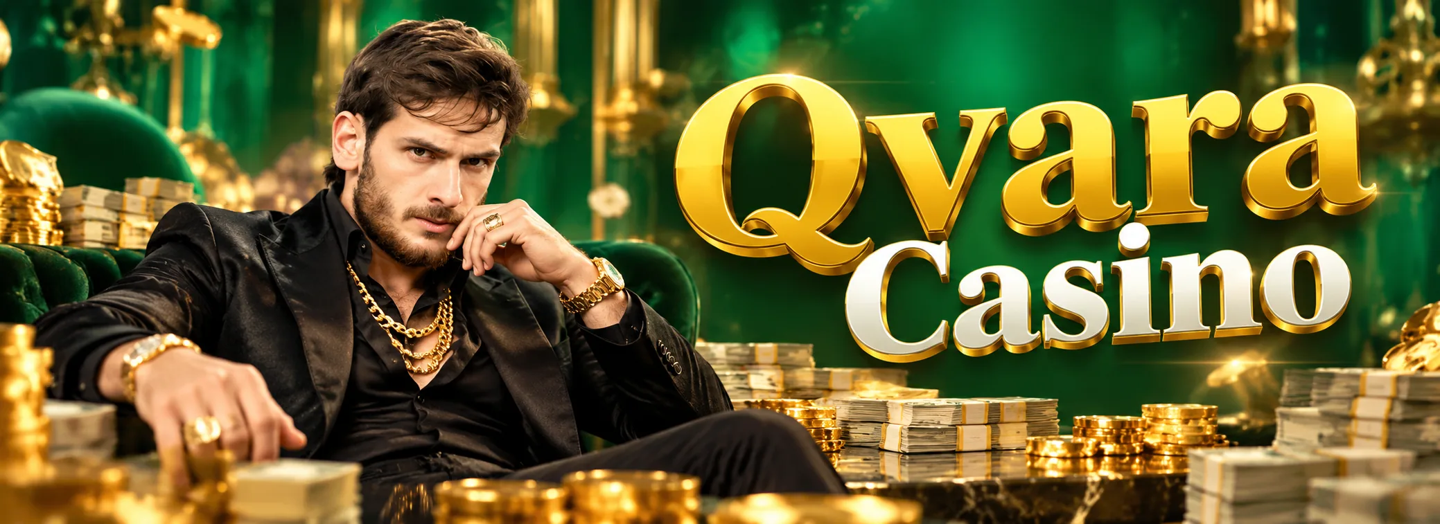 Qvara Casino-ს მისასალმებელი ბანერი 1 500 ₾ ბონუსით და 150 ფრისპინით
